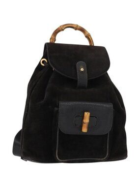 GUCCI Bamboo Backpack Suede Leather Black Gold 003 1705 0030